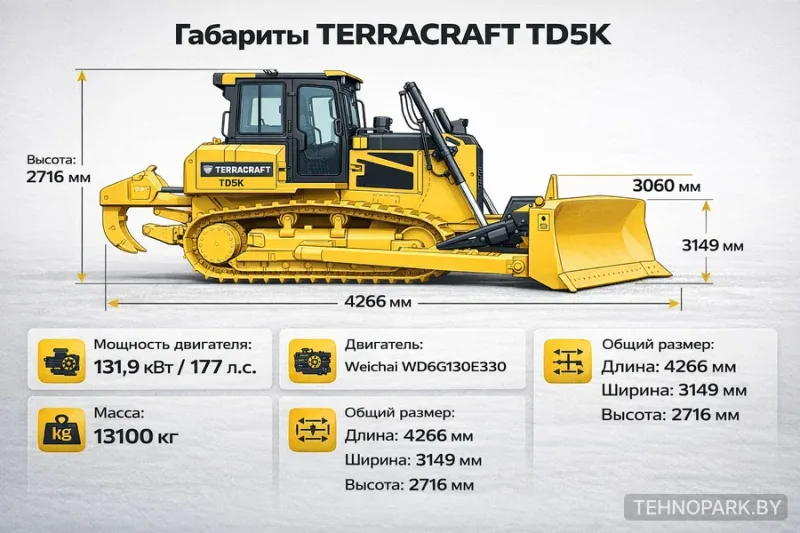 Аренда гусеничного бульдозера TerraCraft TD5K (77 л.с.) с оператором